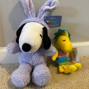Peanuts Plush Snoopy in Lavender Bunny Outfit with Woodstock